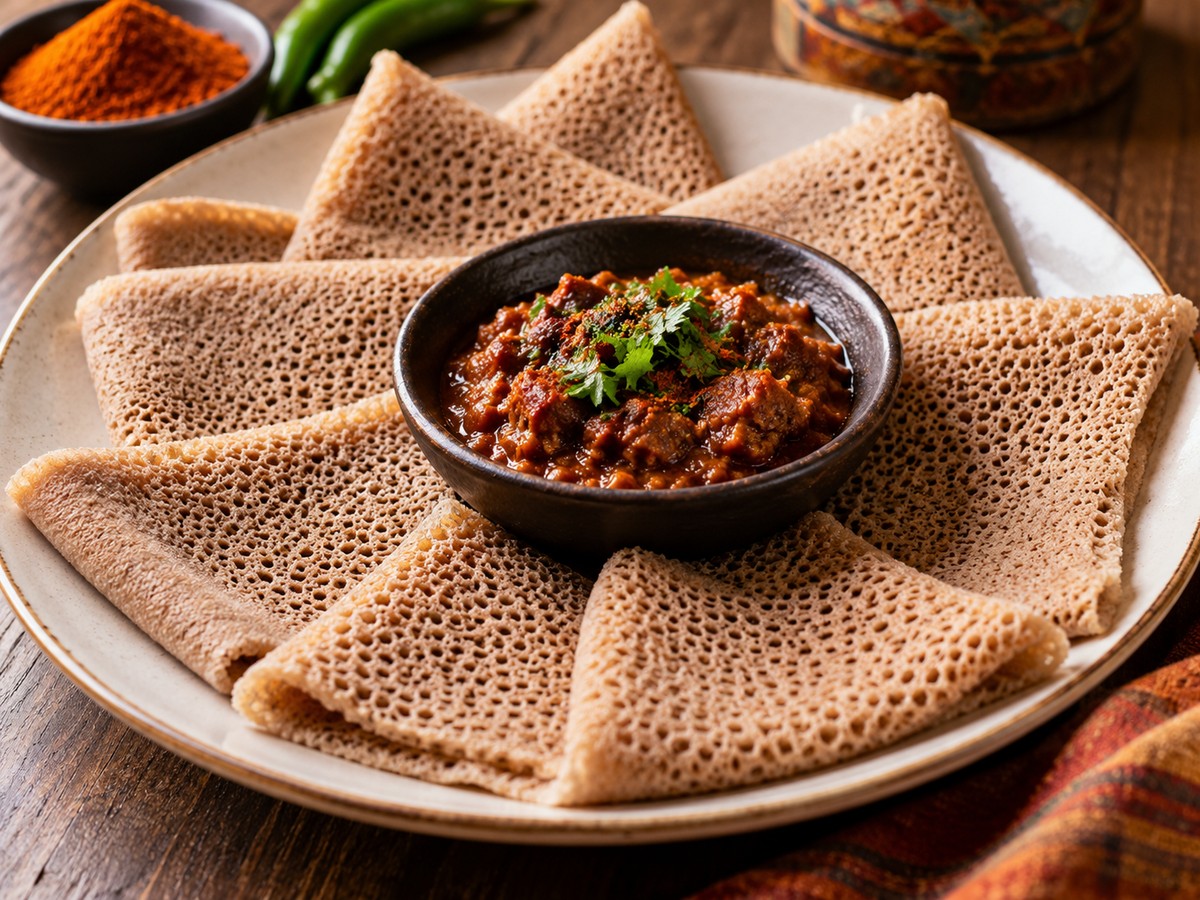Spiced Injera Slices plated food photograph